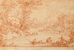 de SILVESTRE Nicolas Charles 1669-1767,Paysage fluvial,Aguttes FR 2013-09-26