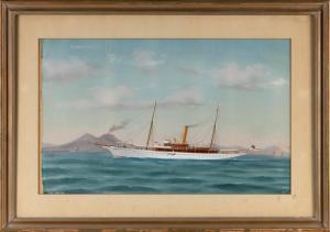 DE SIMONE Antonio 1851-1907,The S.Y. Portia in the Bay of Naples,1907,Eldred's US 2023-04-07