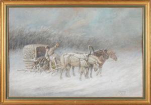 DE SWERTSCHKOFF Georges,Paisagem nevada com cavalos puxando trenó,Veritas Leiloes 2023-01-24