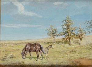 de SWERTSCHKOFF Georges 1872-1957,Paysage avec des chevaux,1939,Osenat FR 2020-07-05
