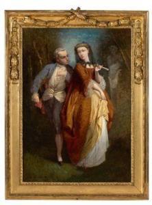 de TERNANTE LEMAIRE Amédée 1821-1900,Amoureux en costume Louis XVI dans un jardin,Aguttes 2021-12-13