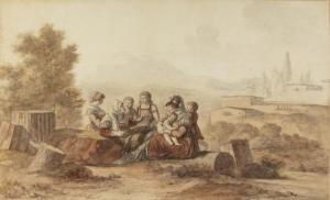de THOMON Thomas,Romaines et enfants dans un paysage d\’Italie,1790,Millon & Associés 2019-10-18