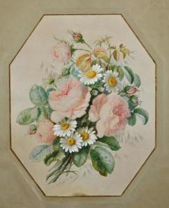 de THORE Antoinette GERBE,Roses et marquerite,1880,Hiret-Nuges, Hotel des ventes de Laval 2018-02-17