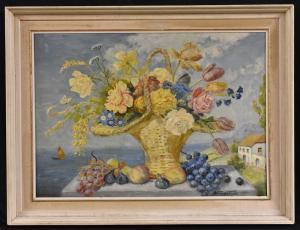 DE TIVOLI Arthur,Still Life, Basket of Flowers and Fruit,Bamfords Auctioneers and Valuers 2018-11-07