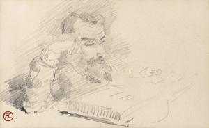DE TOULOUSE LAUTREC Henri,HOMME LISANT - RECTO CHIEN AU PARAPLUIE,1881,Sotheby's 2019-03-28