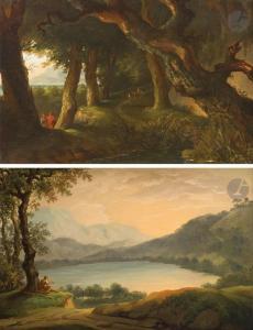 De VALENCIENNES Pierre Henri 1750-1819,Cerf sur un chemin boisé; Vue du lac de Nemi,Ader 2023-03-21