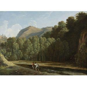 De VALENCIENNES Pierre Henri,ITALIANATE WOODED LANDSCAPE WITH TWO FISHERMEN BY ,Sotheby's 2011-01-27