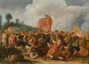 de Van Velde Esaias,Battle scene with pikemen, musketeers and armoured,1624,Sotheby's 2023-07-06