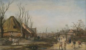 de Van Velde Esaias,Winter landscape with a farmhouse, skaters and kol,1628,Christie's 2018-12-06