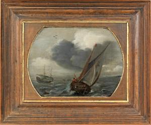 de VERWER Justus 1626-1688,Segelschiffe und Fischerboot auf bewegter See,Schloss DE 2014-09-13
