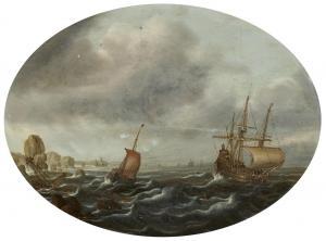 de VERWER Justus 1626-1688,Ships by a Rocky Coastline in Rough Seas,Lempertz DE 2020-11-14