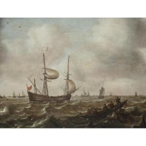 de VERWER Justus 1626-1688,Vaisseaux sur une mer agitée,Tajan FR 2021-06-22