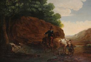 de VILLEERS Jacob 1616-1667,Bergachtig landschap met ruiter, paard en hond. Do,Bernaerts 2011-05-16