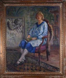 DE VILLENEUVE Boulard Maxime,Portrait de femme assise à la robe bleue,Etienne de Baecque 2022-01-13