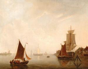 de VISSER Adrianus 1762-1837,Sailing ships by a river mouth,Glerum NL 2010-05-17
