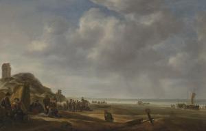de VLIEGER Simon Jacobsz 1600-1653,A beach scene with fishermen displaying their ca,1646,Christie's 2022-06-10