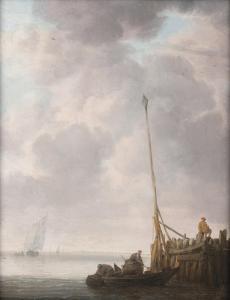 de VLIEGER Simon Jacobsz 1600-1653,A jetty with a rowing boat and fishermen,Nagel DE 2023-11-08