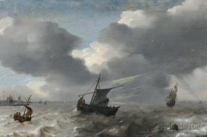 de VLIEGER Simon Jacobsz 1600-1653,Vessels in Rough Seas off the Dutch Coast,Skinner US 2015-09-11