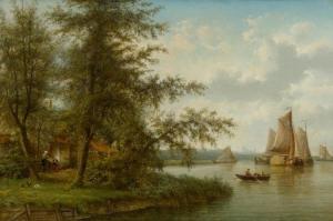 de VOGEL Cornelis Johannes 1824-1879,Dutch river landscape with figures,Galerie Koller CH 2016-09-23