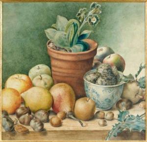 DE VOS Jan Jacobusz 1735-1833,Nature morte aux fruits et pot de primevères,1803,Aguttes 2010-06-07