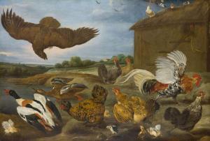 de VOS Paul 1596-1678,Hens, cockerels, ducks and chicks by a hen-house,Rosebery's GB 2023-03-29
