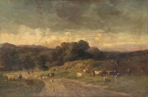 DE VUILLEFROY Felix Dominique,Atmospheric landscape with Cows Grazing and a Shep,Burchard 2021-04-18