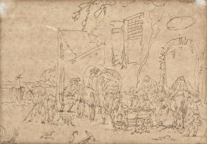 DE WAEL Cornelis 1592-1667,Paysans avec une calèche arrivant au village,Christie's GB 2024-03-20