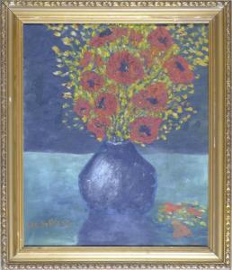 DE WALS,Stilleben mit roten Blüten in blaugrauer Vase,Eckert & Nolde DE 2009-10-31