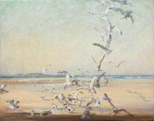 de WARD Vernon Beauvoir 1905-1985,Seagulls at the beach,1955,Woolley & Wallis GB 2023-12-13