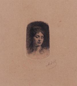 de WITTE Adrien 1850-1935,Tête de jeune femme.,Lhomme BE 2014-03-01