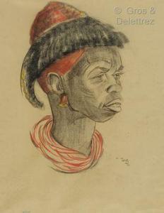 de WITTE Marthe 1893-1976,Portrait de Kanono, de la région de Pendé,1953,Gros-Delettrez 2021-06-28