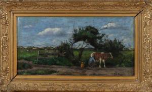 de ZWART Pieter 1880-1967,Landscape with milking farmer,Twents Veilinghuis NL 2019-10-04