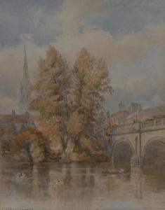 DEACON Augustus Oakley 1819-1899,St Mary's Bridge, with St Al,1883,Bamfords Auctioneers and Valuers 2017-09-27