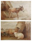 DEAN E,Sheep resting beneath a tree and a mule in a landscape a pair,1883,Mallams GB 2020-02-26