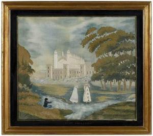 DEAN Elizabeth,view of Eton College from the river, three figures,1825,Brunk Auctions 2019-12-07