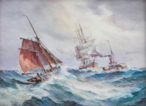 Dean Teddy,Sailing ships and a steamer in high seas,1917,Bonhams GB 2017-11-15