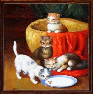 dearman,FOUR KITTENS OBSERVING AN INSECT,Anderson & Garland GB 2009-11-03