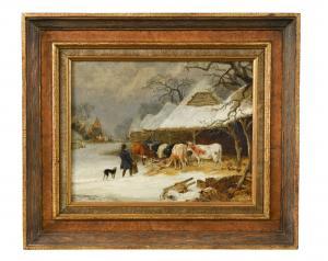 DEARMAN John 1824-1856,Feeding time in the snow - Horses resting after pl,Cheffins GB 2020-12-09