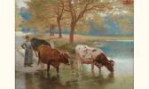 DEBAT PONSAN Edouard 1847-1913,« gardeuse de vaches et son troupeau à l'abreuvoir,Rossini 2004-11-30