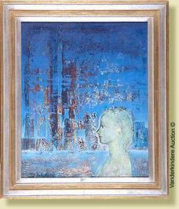 DEBATTY Georges 1927,Profil de femme devant un paysagefantastique,1964,VanDerKindere BE 2008-12-09
