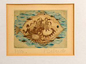 DEBERDT Francoise 1934,Figurengruppe vor einem Fisch,Mette DE 2009-09-02