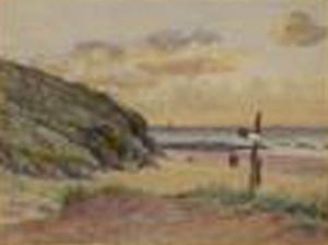 DEBON Edmond 1846-1922,« Promenade sur la plage à marée basse »,Auxerre Enchères FR 2007-06-24