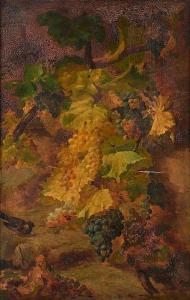 DEBRUS Alexandre 1843-1905,Composition aux raisins et moineau,Horta BE 2023-01-23