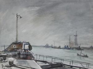 DECAIX Fernand 1901-1974,L'entrée du port du Havre,Le Havre encheres FR 2017-10-22