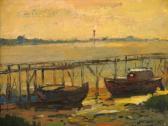 DECAMPS Adolphe 1919,Estuary Scene with Moored Boats,Walker Barnett and Hill GB 2007-04-24