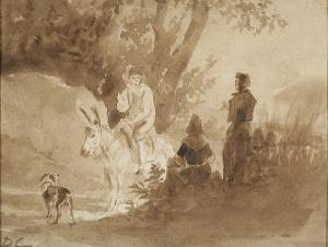 DECAMPS Alexandre Gabriel 1803-1860,Figure on a Path with a Man on a Donkey,Bonhams GB 2007-06-28