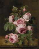 DECAUX Iphigenie 1780-1862,Pink roses in a glass vase on a marble edge,Christie's GB 1999-04-16