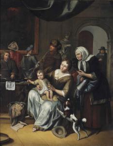 DECKER Frans 1684-1751,A mother and child and other figures in an interior,Christie's GB 2013-03-26