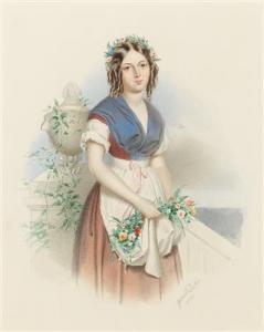 DECKER Gabriel 1821-1855,A girl carrying flowers in her apron,1841,Palais Dorotheum AT 2018-10-02