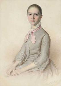 DECKER Gabriel 1821-1855,Portrait einer jungen Dame in grauem Kleid,1851,Arnold DE 2007-03-03